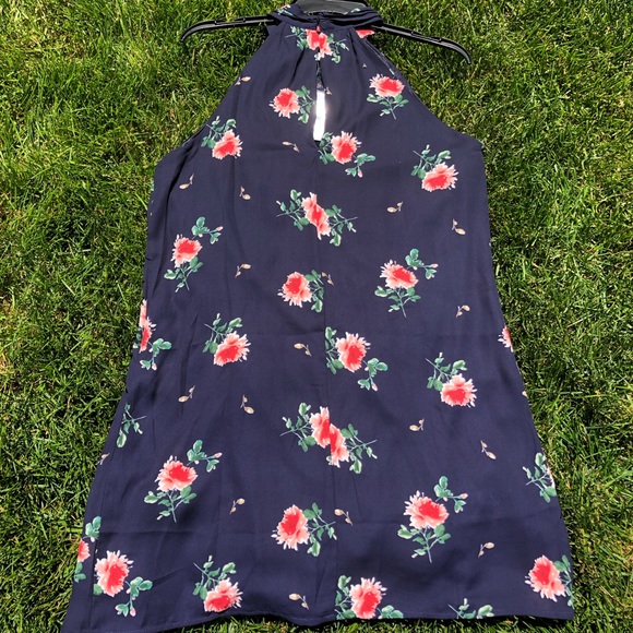 Blue Floral Flowy Dress with Keyhole Back - Picture 4 of 7